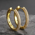 Double Row Clear Pave Hoop Earrings Gold or Silver Tone view 1