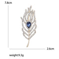 Silver Tone Crystal Feather Brooch With Blue Teardrop Gem view 6