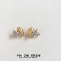 Split Heart Metal and CZ Stud Earrings Gold Silver Tones view 7