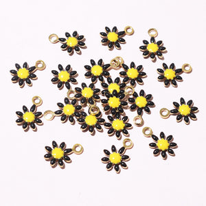 Tiny Enamel Daisy Metal Charms in Twelve Color Combinations