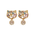 Gold Tone Pastel Crystal Cat Drop Stud Earrings Decorative Jewelry view 5