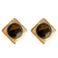 Gold Diamond Frame Tiger Eye Cabochon Stud Earrings view 5