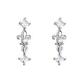 Silver Tone Clear Stone Fleur De Lis Long Drop Stud Earrings view 5