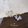 Gold Tone Blue Glass Chip And White Pearl Cluster Hook Earrings view 4
