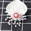 White Pearl Beaded Burst Brooch With Red Crystal Center view 6