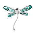 Glass Wing Dragonfly Brooch In Green Or Blue With Polished Metal Detail view 2