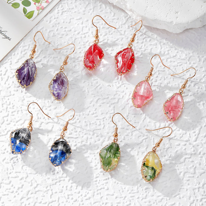 Wire Wrapped Irregular Gradient Resin Drop Earrings 5 Colors