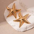 Oversized Textured Gold Tone Starfish Stud Earrings view 6