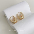 Hammered Sand Texture Bean Huggie Hoop Earrings Gold Silver view 3