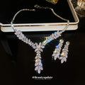 Silver Tone Leaf Crystal Y Necklace And Long Drop Earring Options view 1