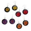 Round Black Resin Daisy Drop Earrings Silver Hook 4 Colors view 5