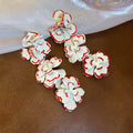 Black White And Red White Floral Drop Stud Earrings view 7
