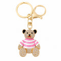 Rhinestone Striped Sweater Bear Keychain Gold Metal Charm view 5