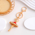 Gold Ballerina Keychain Red Enamel Rhinestone Skirt view 6