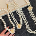 Layered White Pearl Look Necklace with Cream Rose Centerpiece view 2