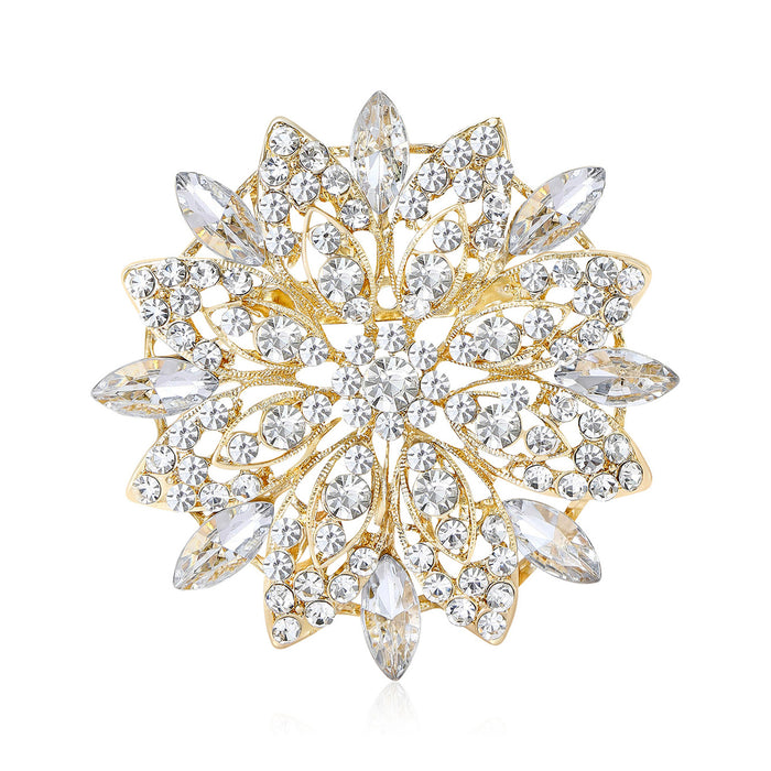 Crystal Sunflower Brooch in Gold or Silver Tone for Jackets and Scarves