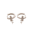 Silver Tone Cross Charm Huggie Hoops In Two Styles view 5