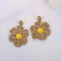 Woven Raffia Look Daisy Statement Earrings in Six Colors view 3