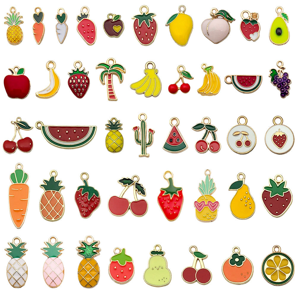 Acrylic Enamel Fruit Cherry Strawberry Lemon Charm Pendant for DIY Necklace Keychain Accessories