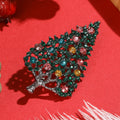 Silver Tone Hollow Christmas Tree Brooch Green Multicolor Stones view 2