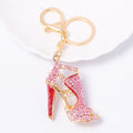 Rhinestone High Heel Shoe Keychain Gold Tone Metal Charm view 2