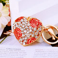 Crystal Rose Heart Keychains in Red Purple Pink and White view 1