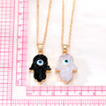 Gold Tone Black and White Druzy Hamsa Blue Evil Eye Pendant Necklaces view 5