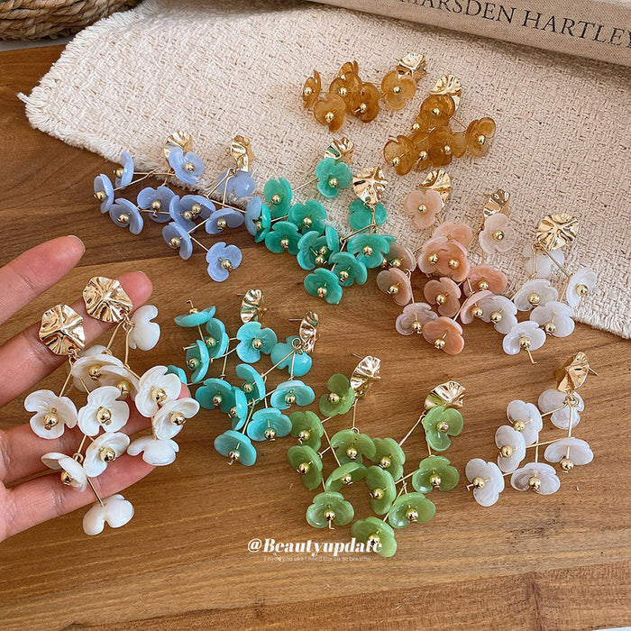 Acrylic Flower Vine Drop Stud Earrings in Eight Colors