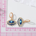 Blue Rhinestone Evil Eye Huggie Drop Earrings Gold Silver view 4