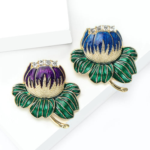 Green Leaf Lotus brooch shown in angled product view