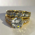 Gold Two Piece Ring Set Large Round Clear Center Stone view 4