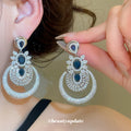 Blue Crystal Floral Circle Statement Stud Earrings view 2