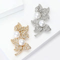 Pearl Leaf Brooch Rhinestone Veined Leaves Accent Pin view 3