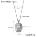 Concentric Oval Pearl Pendant Necklace Gold Silver view 6