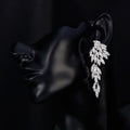 Black Silver Tone Crystal Leaf Dangle Tassel Crystal Metal Dangle Earrings view 3