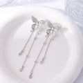 Silver Tone Butterfly Twin Chain Extra Long Stud Earrings view 4