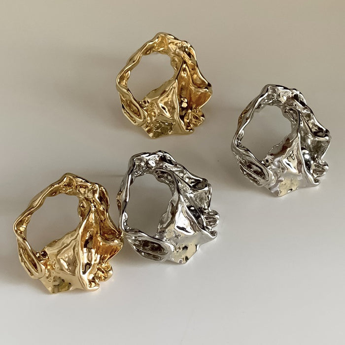 Irregular Open Outline Stud Earrings in Two Tones Fashion Jewelry Accessories