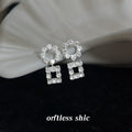 Silver Tone Clear Stone Round And Square Link Drop Stud Earrings view 1