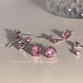 Silver Tone Pink Round Faceted Stone Stud Earrings In Six Sizes view 3