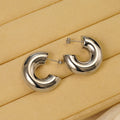 Wide C Shape Chunky Stud Earrings Polished Statement Fashion Jewelry view 5