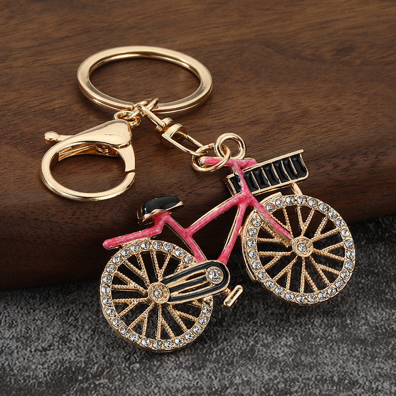 Rhinestone Bicycle Keychain Metal Sport Bike Pendant for Couple Gift