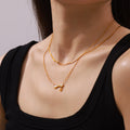 Gold Shell Bow Bar Necklace Letter D Charm Titanium Steel view 3