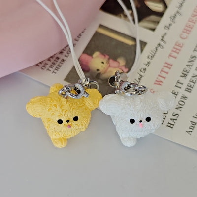Main product view of white and Yellow Textured Dog Figure Phone Strap Charms