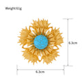 Aqua Gold Tone Sunflower Metal Brooch Pin for Jackets and Lapels view 2