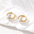 Gold Tone Huggie Earrings with Natural Stone Donut Beads view 7
