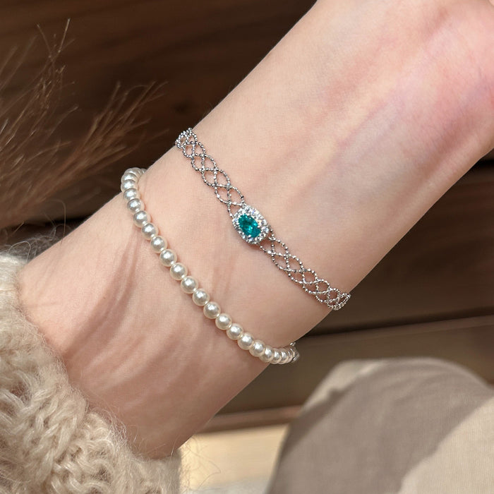 Lattice Mesh Green Halo Stone Bracelets Gold Silver