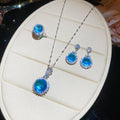 Silver Green Oval Blue Round Crystal Necklace Ring Earring Sets view 7
