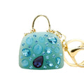 Jewel Studded Handbag Keychain with Aqua Enamel and Gold Tone Handle view 5