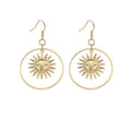 Gold Sun Face Open Round Celestial Long Hook Earrings view 5