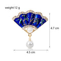 Blue Gold Tone Flower Crystal Pearl Look Metal Brooch Pin view 2